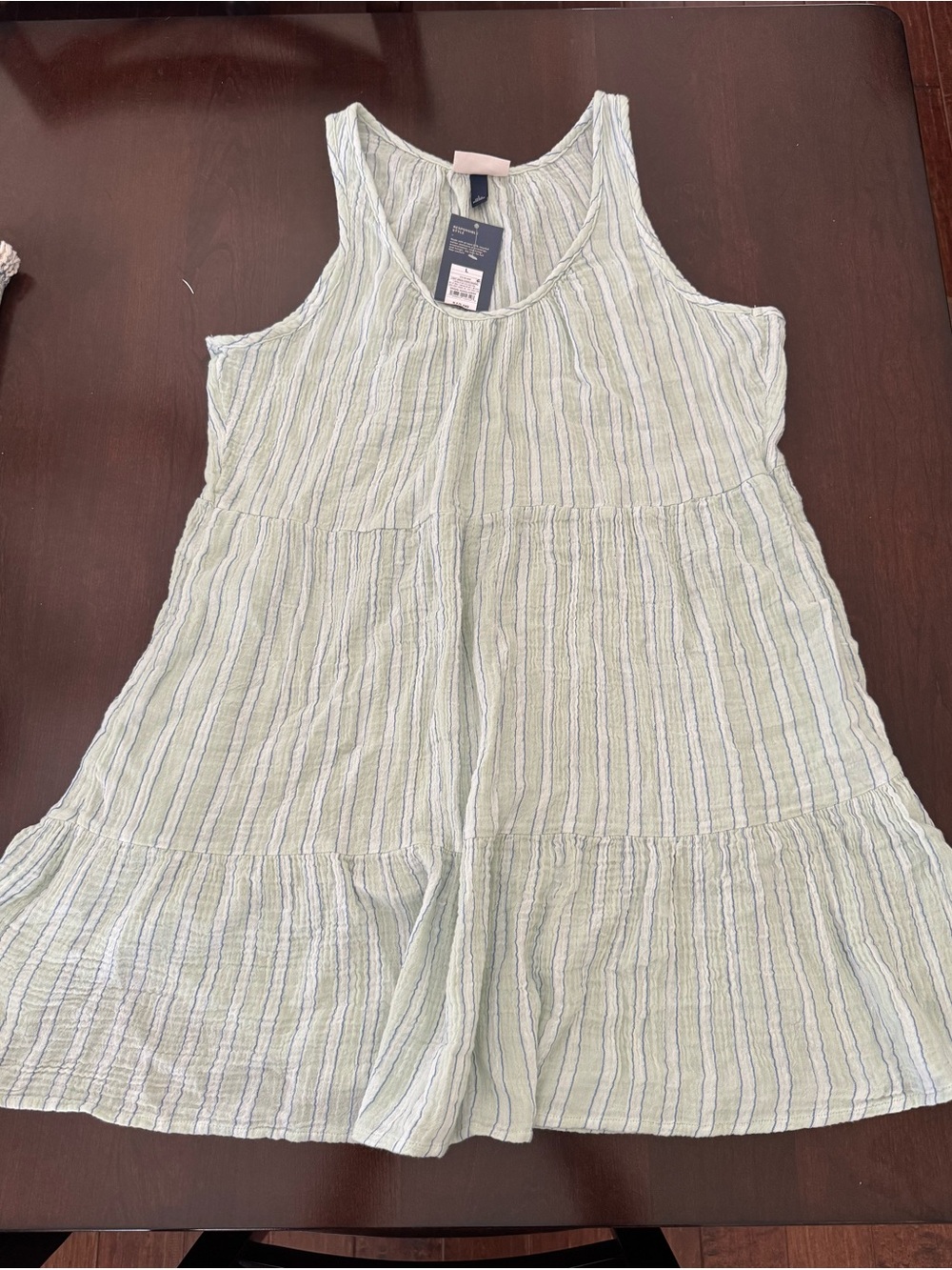 Light Green Striped sleeveless tiered dress